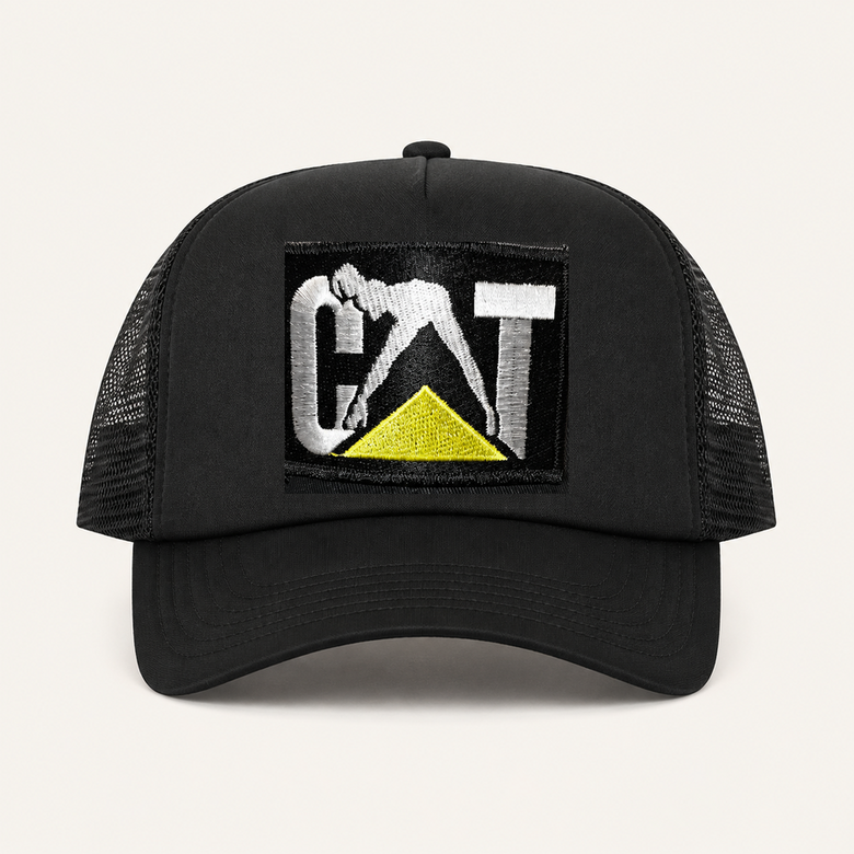 Black CAT HAT trucker hat front view
