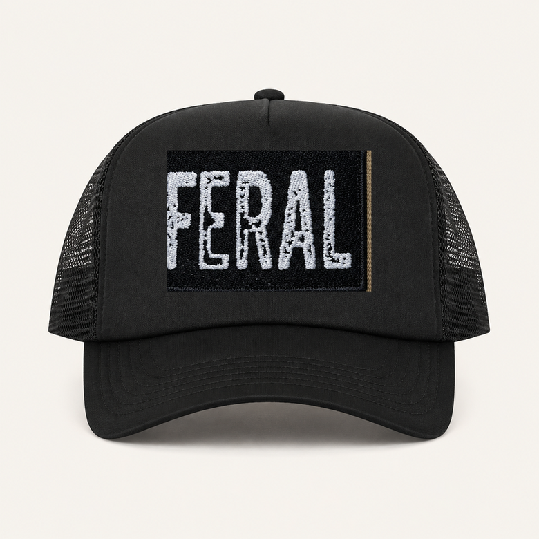 Black FERAL trucker hat front view