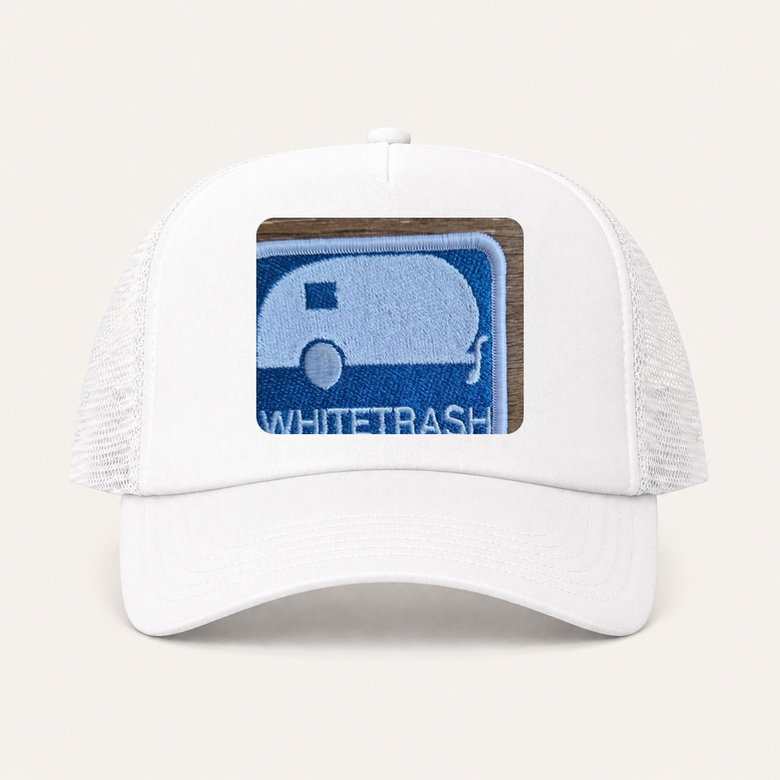 White Trash camper white trucker hat