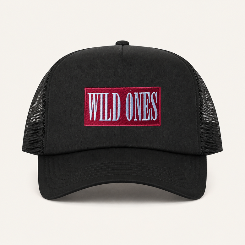 Black WILD ONES trucker hat front view